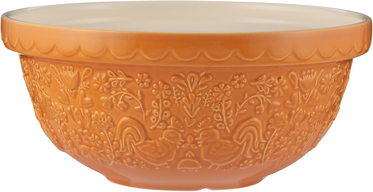 Mason Cash Home to Roost Mixing Bowl | 24cm Earthenware Bowl with Embossed Hen & Cockerel Design | Classic Bakeware for Dough  Pastry & Cake Mixing | Dishwasher & Freezer Safe
